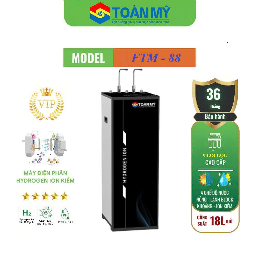 RO Điện giải Ion Kiềm 3 Điện Cực FTM-88 ( RO - Kiềm - Nóng - Lạnh )